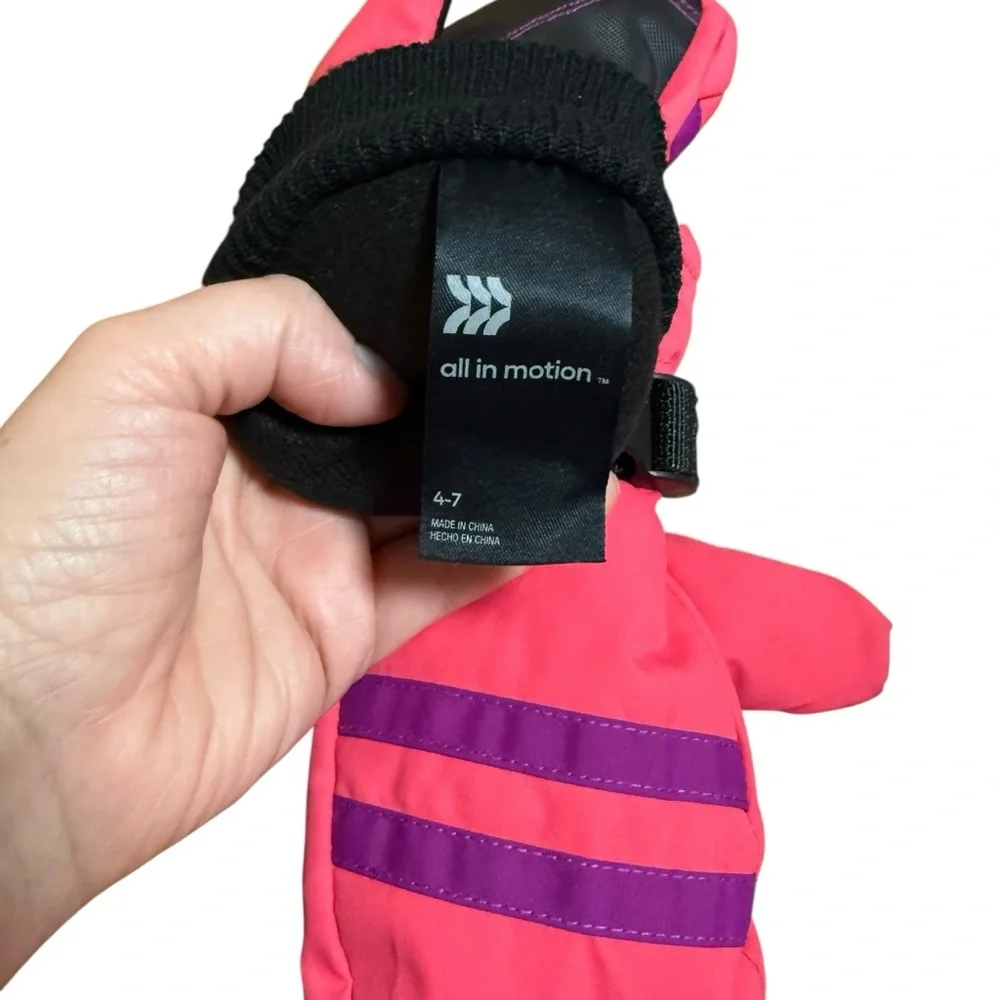 All in Motion Kids Pink Snow Mittens Waterproof Winter 4–7Y